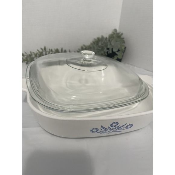 Rare Vintage Pyrex Corning Ware Blue Cornflower P-10-B 10 inch Stamped w/lid - Picture 13 of 13